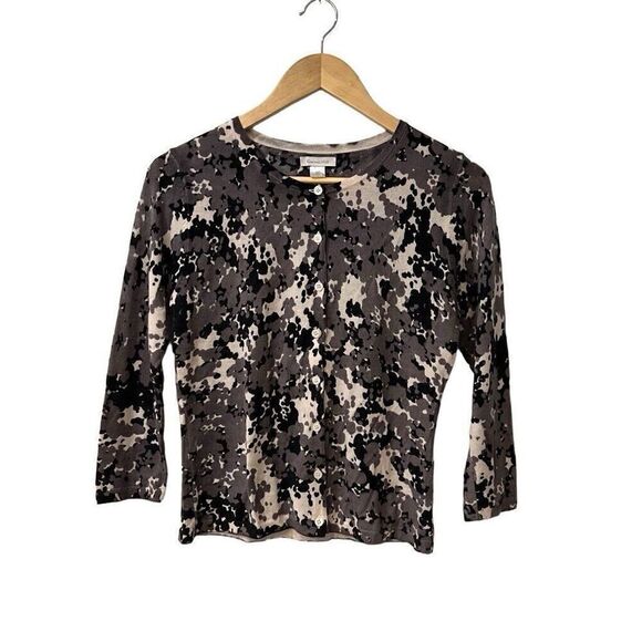 GARNET HILL Size Small Floral 100% Merino Wool Sweater Cardigan watercolor - Picture 1 of 9